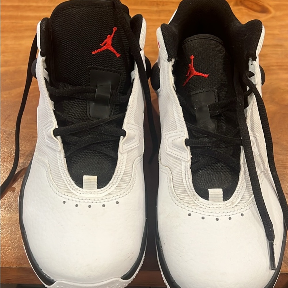 White and Black Sneakers with Red Jordan Logo Sz 7